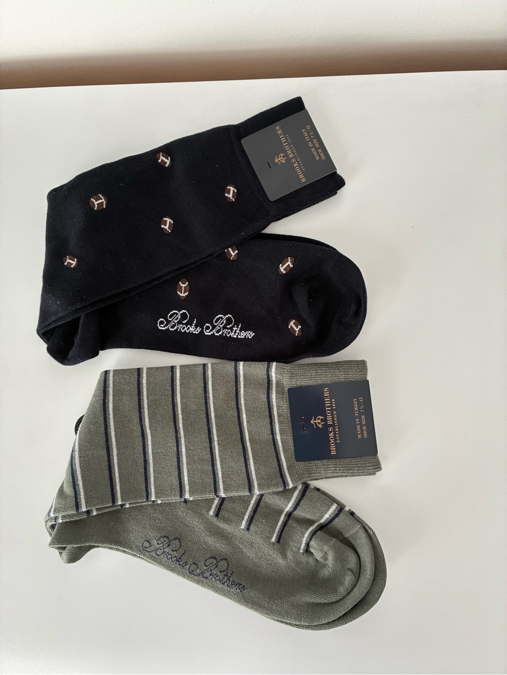 Brooks Brothers Men's Dress Socks in Black and Olive Stripe _Get both pairs